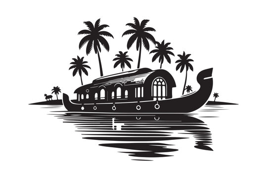 Beautiful Kerala Houseboat Vector Illustration
