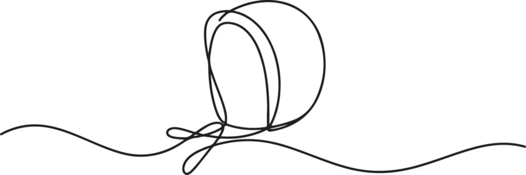 Children s bonnet. on a white background. Baby hat. One line draw graphic design vector