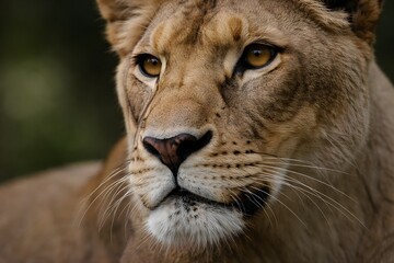 Fototapeta premium Lion Face Macro View with Intense Eyes African Wildlife Predator Closeup Vector Illustration