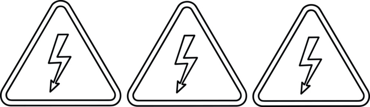 Electric warning icons set hazard sign outline vector illustration