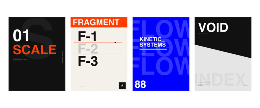 Modern abstract geometric poster set featuring bold red, black, and white Bauhaus-inspired layouts with modular grid, typography, and minimal shapes. Ideal for branding, editorial, print, posters, UI,