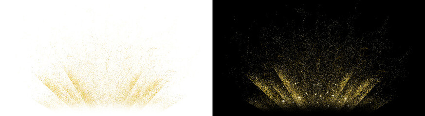 PNG image of A vibrant burst of golden glittering dust particles, forming a radiant, shimmering fan-like effect on transparent background. © rehena