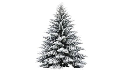 Fototapeta premium Snow-covered evergreen tree on for winter design, transparent PNG