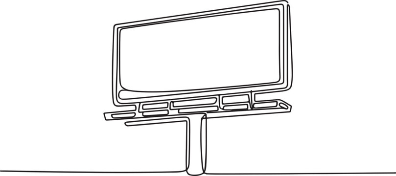 Outdoor billboard in continuous one line drawing. Single line art illustration of Blank outdoor Billboard for advertising. One line draw graphic design vector