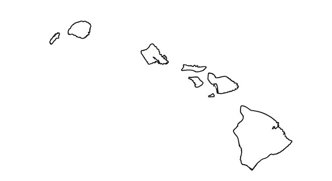 Outline map of the Hawaiian Islands archipelago, isolated on white.