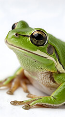 Obraz premium A close up portrait of a vibrant green frog with large black eyes