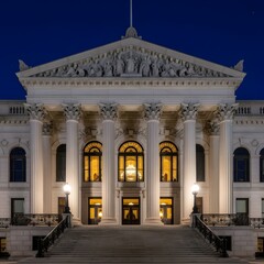 Fototapeta premium Grand Edifice Illuminated A Majestic Neoclassical Building at Twilight