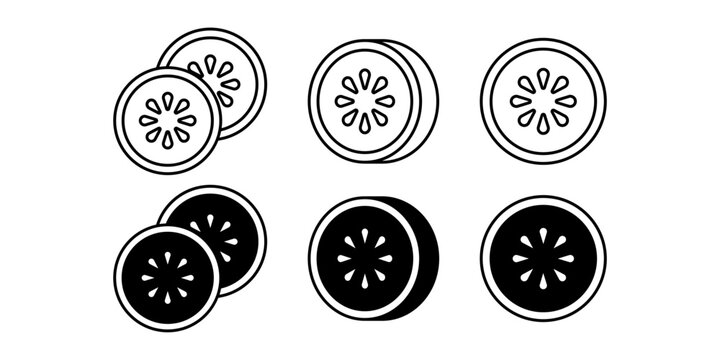 Cucumber Slices Outline Icon Set Fresh Green Healthy Ingredient Minimal Style Collection
