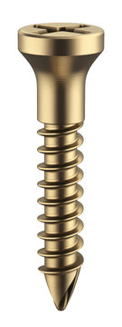 Gold colored countersink screw with cross shaped slot hardware fastener isolated on a transparent background