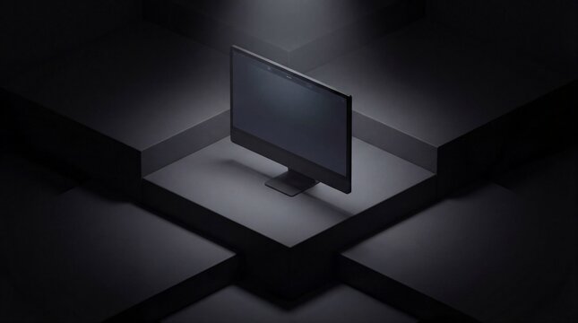 Premium Matte Black Geometric Steps Dark Mode Studio Display Product Background with Spotlight and Dramatic Shadows