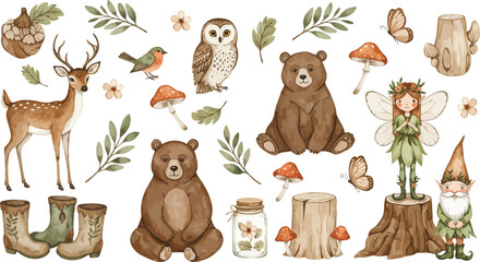 Fototapeta premium Funny cartoon vector illustration featuring a set of forest and farm animal icons like a bear, tiger, lion, and pet dog for a baby zoo collection