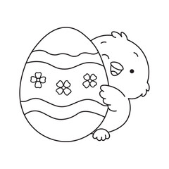 Cute Chick Peeking From Behind Decorated Easter Egg Outline Drawing Festive Spring Celebration © Bright Little Minds