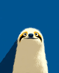 Fototapeta premium Funny sloth close-up portrait on vibrant blue background, modern digital animal illustration