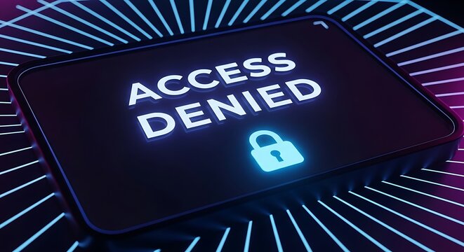 Access denied message with locked icon on futuristic digital background, concept of security.