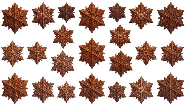 A collection of star-shaped brown objects on white background