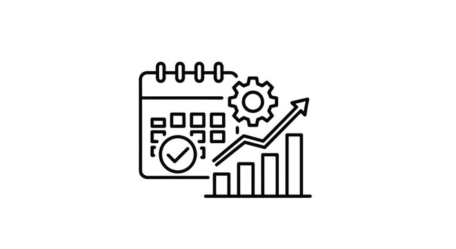 Business growth strategy with calendar, graph, and gear icon