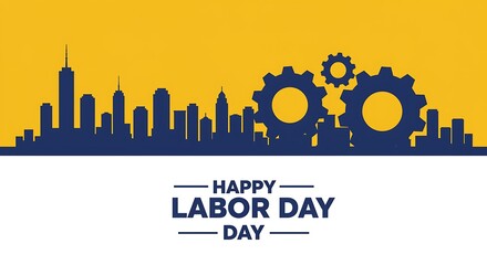Naklejka premium A labor day graphic with a city skyline and gears
