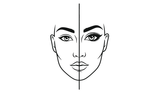 Symmetrical female face outline with center line beauty proportions cosmetic planning aesthetic balance facial structure line icon illustration