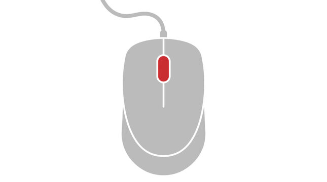 Computer mouse with red scroll button and cord attached