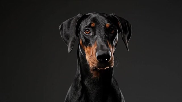 Doberman dog headshot dark.