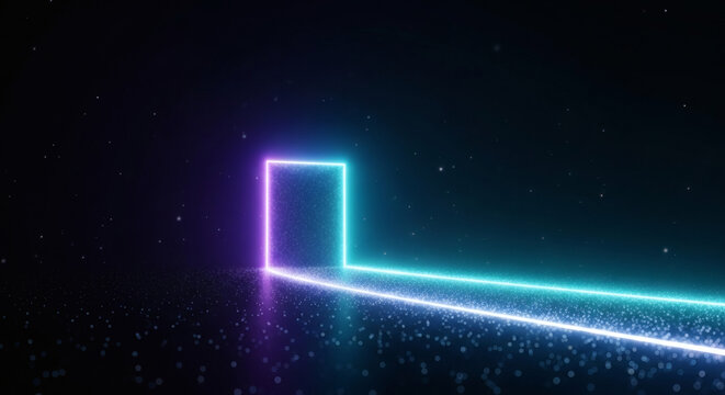 Vibrant neon gateway illuminating a path into a mysterious digital future, symbolizing new opportunities and unexplored dimensions.