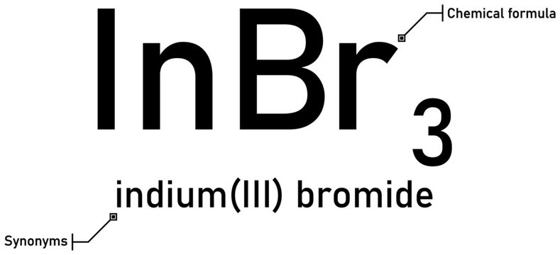 Indium (III) bromide chemical formula with callout titles