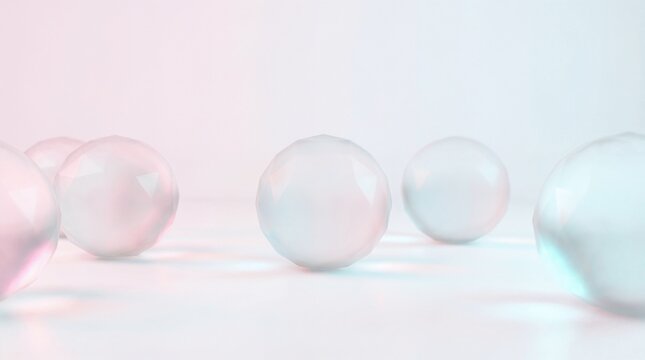 Minimalist Frosted Glass Spheres with Soft Pastel Pink Cyan Lighting