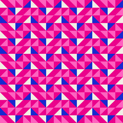 Bright bold vibrant abstract geometric quilt seamless vector pattern, color block. High contrast geometric colorful patchwork background. Pink fuchsia magenta and indigo cobalt blue color combination