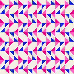 Bright bold vibrant abstract geometric quilt seamless vector pattern, color block. High contrast geometric colorful patchwork background. Pink fuchsia magenta and indigo cobalt blue color combination