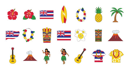 Hawaii Tropical Icons Collection: Aloha Spirit, Surf, Hula, Volcano, Pineapple © Salak