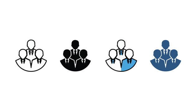 Vector icons of business team with multiple people in different colors