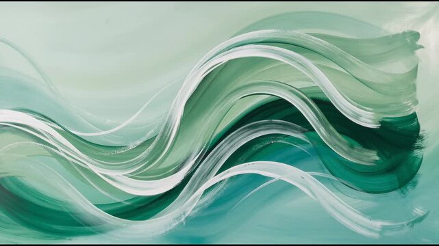 Soothing flowing green and white brushstrokes gently weaving abstract calming video background