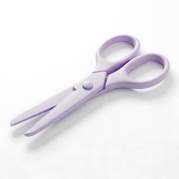 A pair of purple scissors on a white background