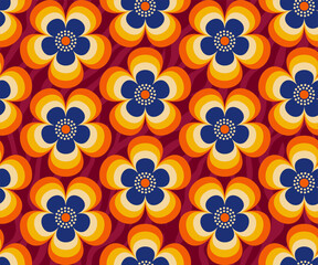 Retro floral Mid Century modern stylized flowers, 1970s mod seamless vector pattern illustration. For home decor, wallpapers, fabrics and textile.