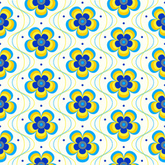 Retro floral Mid Century modern stylized flowers, 1970s mod seamless vector pattern illustration. For home decor, wallpapers, fabrics and textile.
