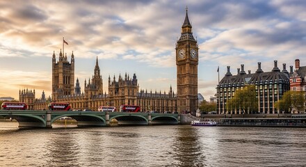 Fototapeta premium Iconic clock tower and bridge over river