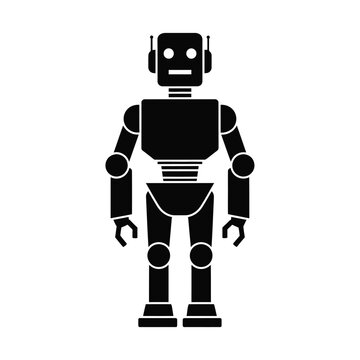 Black and white silhouette of a humanoid robot on white background