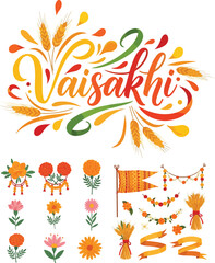 Obraz premium Vaisakhi Baisakhi Punjabi New Year Harvest Festival Graphic Set