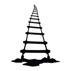 Obraz premium Black silhouette of a rope ladder leading upwards to a small figure