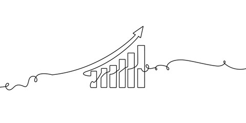 Line money one continuous finance art graph financial icon coin single. Growth one line money chart sketch cash concept hand investment business arrow vector drawing bank doodle background lineart bag © Максим Зайков