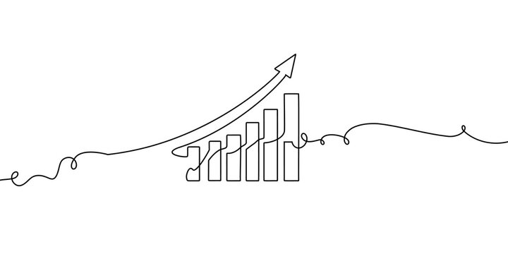 Line money one continuous finance art graph financial icon coin single. Growth one line money chart sketch cash concept hand investment business arrow vector drawing bank doodle background lineart bag