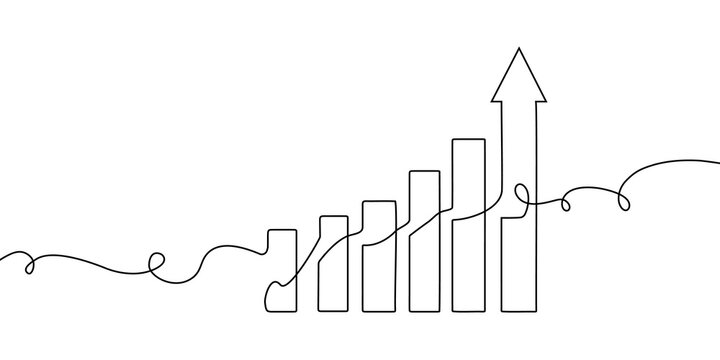 Line money one continuous finance art graph financial icon coin single. Growth one line money chart sketch cash concept hand investment business arrow vector drawing bank doodle background lineart bag