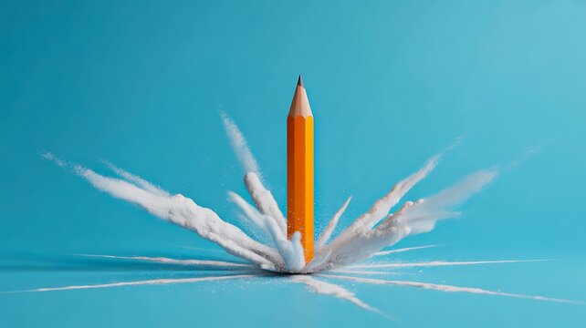 Pencil launching like rocket from paper creative idea and innovation concept
