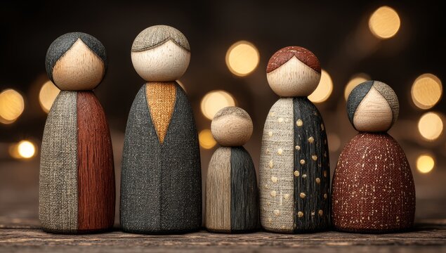 Wooden family figurines and a judge's gavel. Family law, protection, and justice