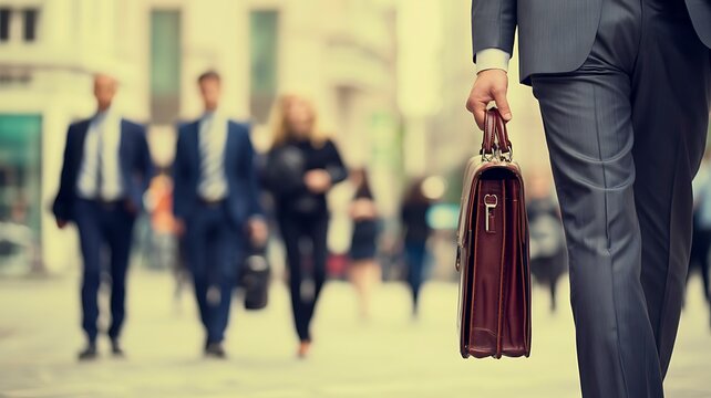 Businessman walking with briefcase in city street professional lifestyle concept