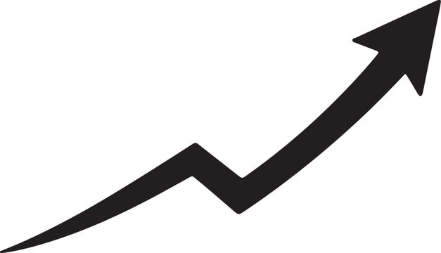 Black arrow graph trending up on white background icon