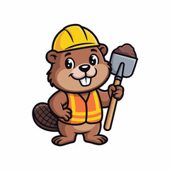 Fototapeta premium Cute Beaver Construction Worker Mascot – Cartoon Builder Character Vector