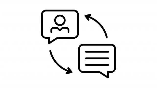 Animated Customer Review Interaction Black Line Icon. Feedback rating user response and communication exchange concept. Icon animation on transparent background