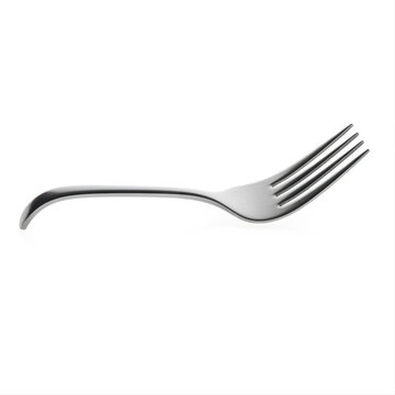 Bent fork elegantly displayed on an isolated white background, showcasing its unique curved design in a minimalist style