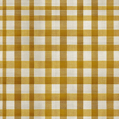Mustard yellow and cream gingham fabric with textured woven pattern, evoking cozy and warm cottagecore aesthetic perfect for home decor or fashion projects